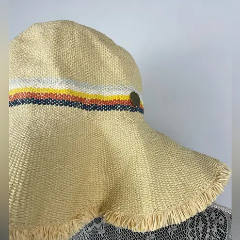 Rip Curl  Yellow Woven Paper Straw Floppy Sun Hat with Retro Stripes