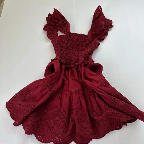 Sea New York Vivienne Broderie Anglaise Eyelet Shirred Mini Dress Claret, XS Red