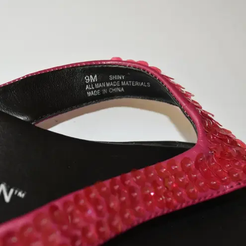 Hillard & Hanson PINK SEQUIN FLIP FLOPS, THONGS, SANDALS, SIZE 9 M