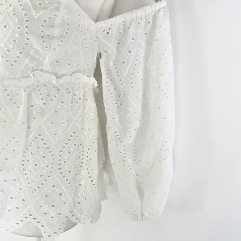 Misa New Eyelet Off The Shoulder Puff Sleeve Babydoll Top Sera White Size Small
