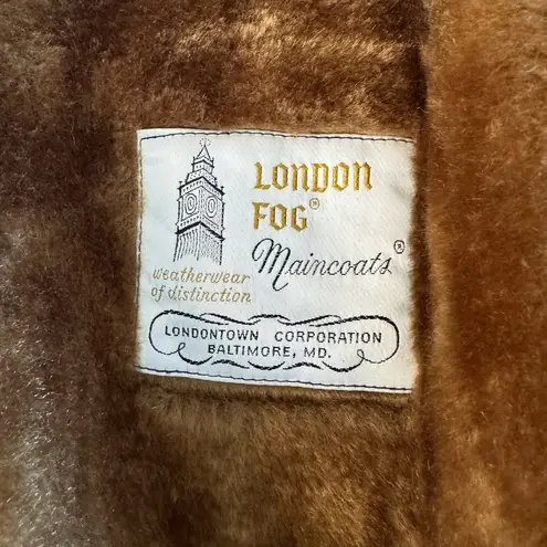Vintage London Fog Khaki Tan Faux Fur Lined Trench Coat Sz 40 Reg Medium Large