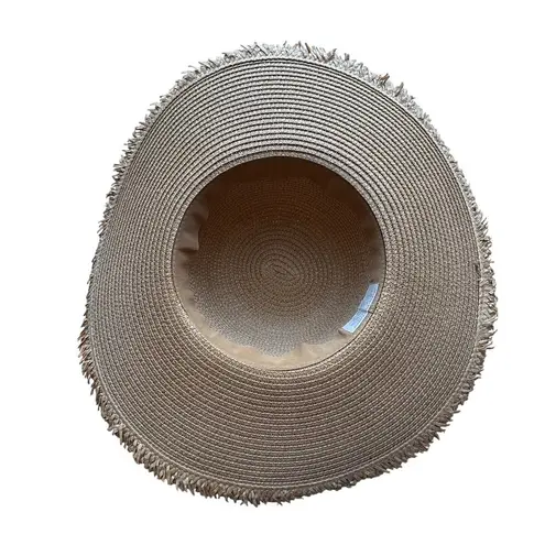 Nicole Marciano 100% Straw Tan Sun Hat with Blue Pom Poms & Tie