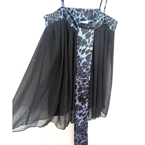 Charlotte Russe  Y2K Black Blue Animal Print Sheer Lined Strappy Top Sz S