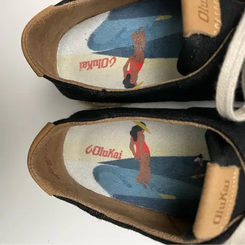 Olukai Kaula Pa‘a Lī Shoes Canvas Lace-Up Espadrilles Sneaker Slip Ons Black