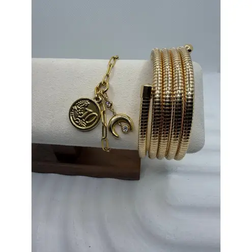 Gold Bracelet Bundle | Snake Coil + Coin Charm Chain Set
