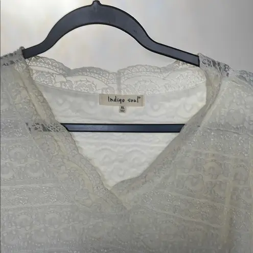 Cream Asymmetrical Ruffled mini dress 3/4 sleeve Size XL