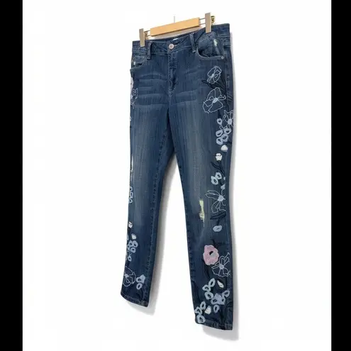 Laurie Felt Los Angeles Denim Jeans Embroidered Floral Design Women's 10 Blue
