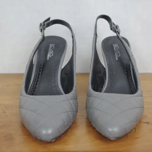 Brooks Brothers Brooks Brother Grey Leather Stitched Pattern Slingback Heels Size 7