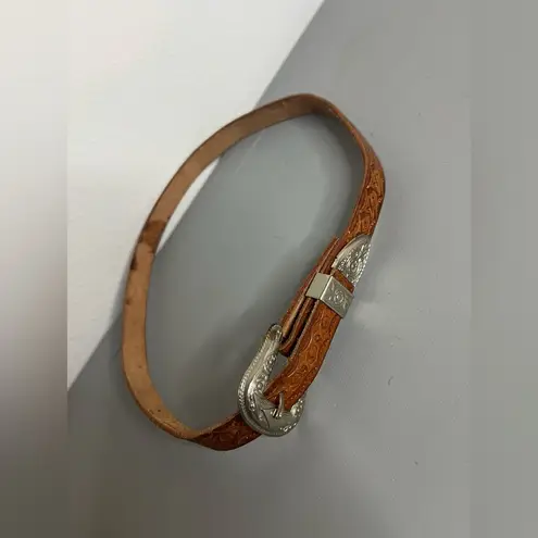 Vintage early 1990s Western Tooled Leather Belt Silver Buckle ClassicBohoCowboy Brown