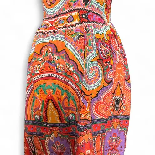 She's Cool Boho Paisley Print Sundress Bright Multicolor Festival Y2K Size S Orange