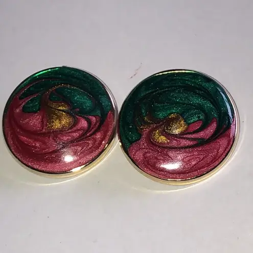 Elegant Vintage Multicolor Retro Boho Metallic Shimmer Swirl Earrings Green
