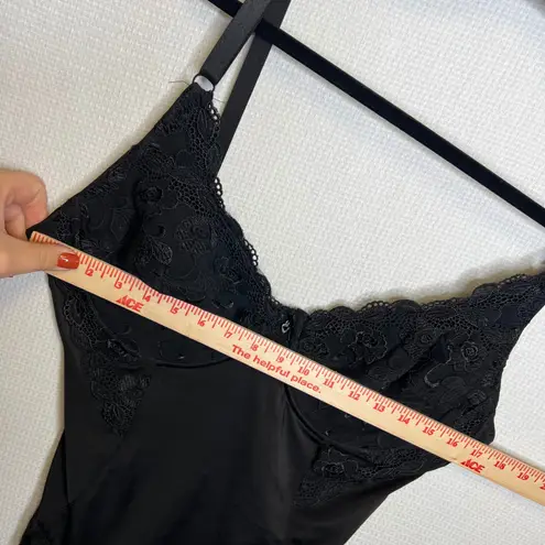 None Black Lace Trim Full Figure Bodysuit Shapewear Adjustable Straps 2X