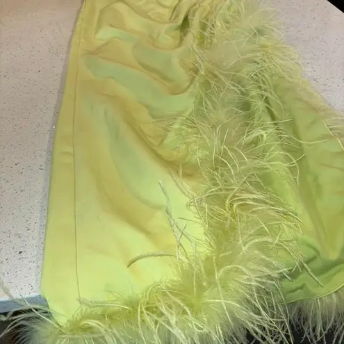 Mac Duggal Feather Trim Asymmetric Dress