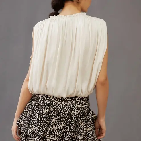 Current Air Anthropologie Drapery Cream Sleeveless Shirring Top