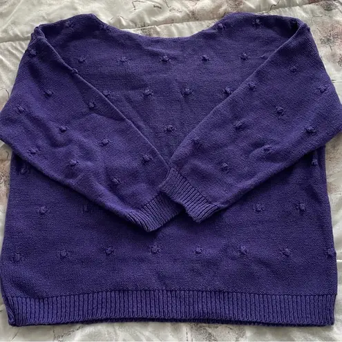 Vintage Beldoch Popper purple cable knit popcorn stitch pattern cropped sweater