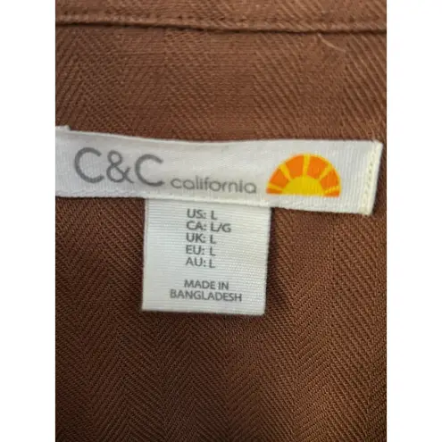 C&C California C & C California Womens Linen Blend Bomber Jacket Brown Drawstring Size Large