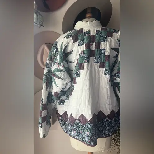 VINTAGE Quilted Patchwork Zip front Jacket Women’s SIZE LARGE cottagecore unique