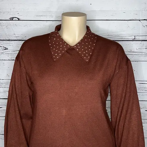 LIV Milano NWT Size XL Sable Heather Embellished Peter Pan Collared Sweater Top