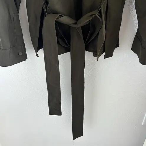 ZARA  Button Front Button Collar Green Shacket Shirt Long Sleeve Tie Side Slit XL - Image 9