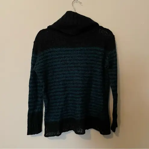 Wooden Ships Black and Blue Stripe Wool Blend Lightweight Sweater