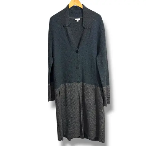 J. Jill Charcoal Gray Blue Colorblocked Knit Long Coatigan Jacket Size L
