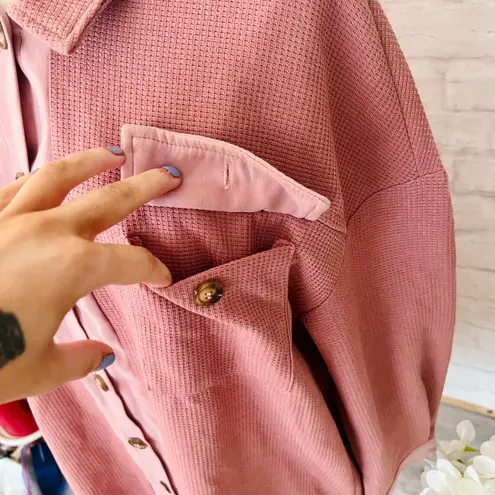 Boutique Dusty Pink Waffle Knit Shacket