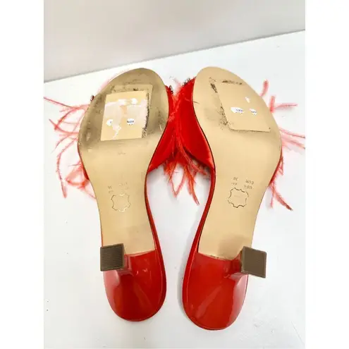 Nina  Sandals Womens Size 6 Red Feather Embellished Slip On Open Toe Shoes