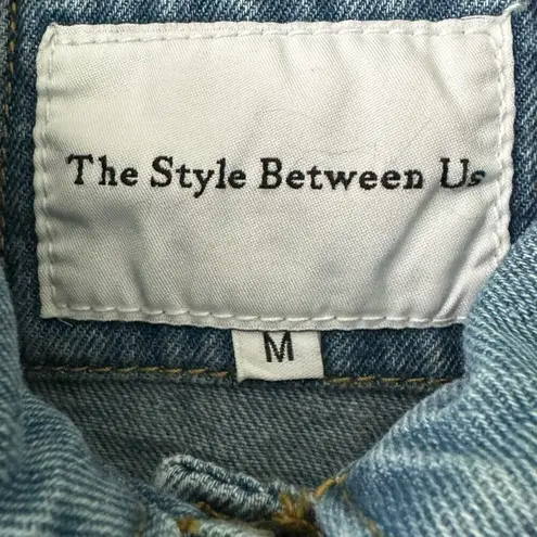 The Style Between Us Denim Fringe Rhinestone Fringe Jean Jacket Size Medium