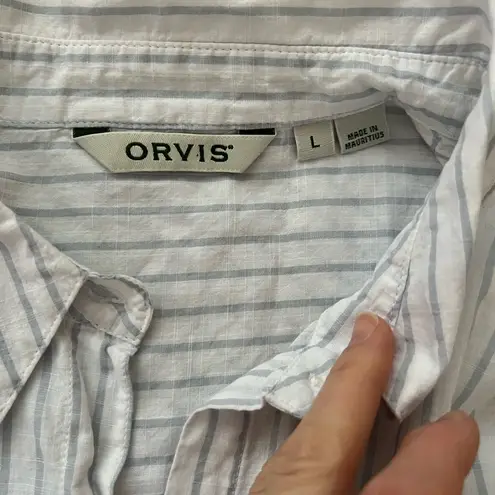 Orvis  Easy Printed Short-Sleeved Camp Shirt Blue Stripe 100% cotton L