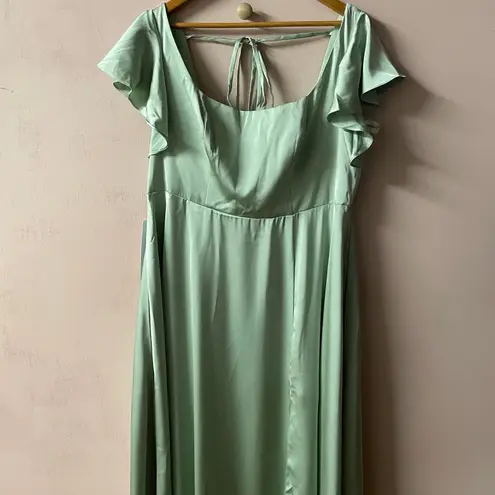 Azazie Dusty Sage A-Line Satin Maxi Dress NWT Size A16