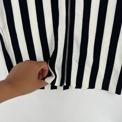 Rehab Black & White Vertical Striped Strapless Midi Dress With Front Zipper