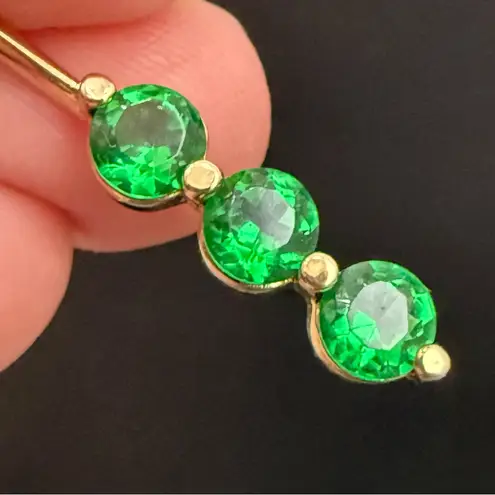 Signed 925 Gold Over Sterling Silver Vermeil Emerald Green CZ Row Drop Pendant