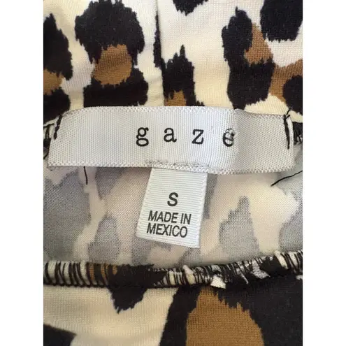 Gaze Leopard Print Mock Neck Long Sleeve Small Top Animal Print Brown