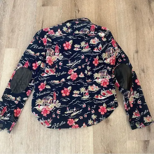 Authier Shirt Jacket Blue Tropical Aloha Hawaii Rare Shacket size 42/US 6 small