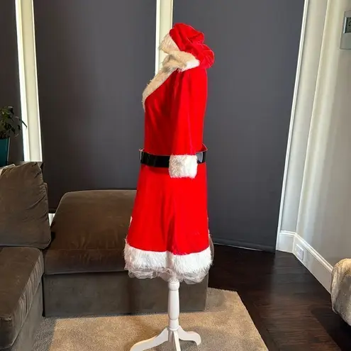 Short Red Hooded Dress White Faux Fur Trim Mrs Claus Santa Christmas Size L Size L