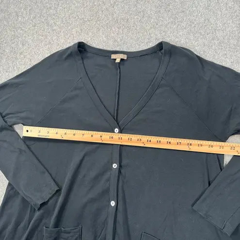 Lilla P Button Front Cardigan Tunic Top Women XL Black Cotton Long Sleeve Pocket