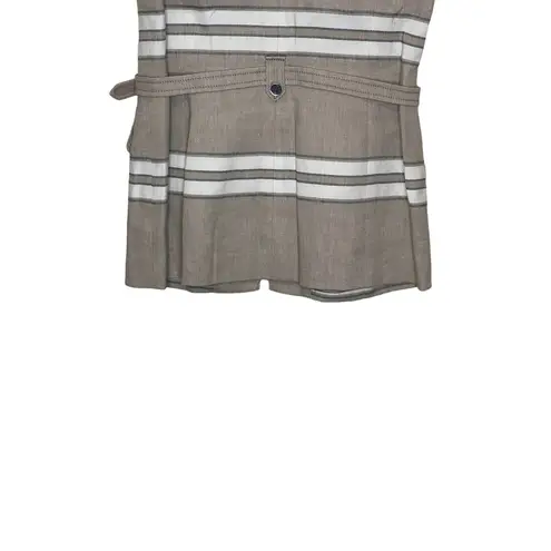 Worth Women Top Zip Up Belted Waist Vest Striped Linen Blend Workwear Tan Size 2