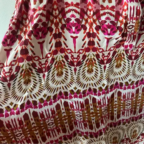 Garnet Hill 100% Silk Floral Green and Orange Ikat Women's Top Size 16