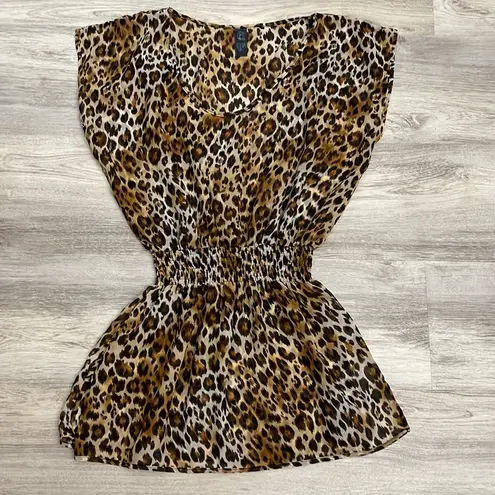 Smart & Sexy swim Tan, Brown & Black Leopard Print Sheer Bathing Suit Wrap S/M