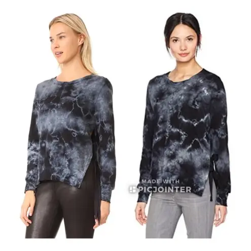 Pam & Gela NWT Tie Dye Tie Side Sweatshirt Black P Blue Open Side Athletic