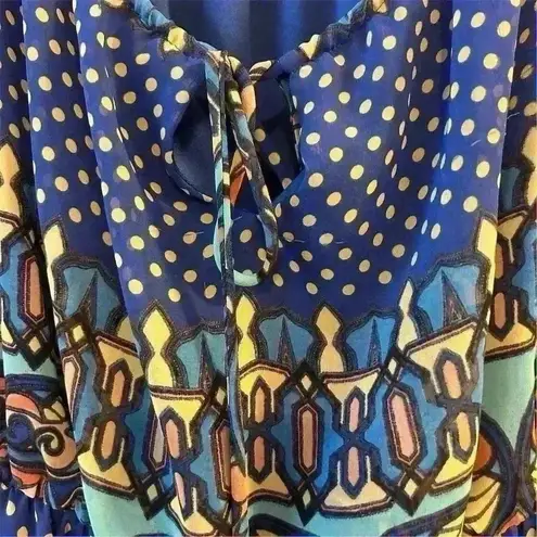 Pink Owl Women's M Blue Floral Geometric Print A-Line Dress 3/4 Sleeve