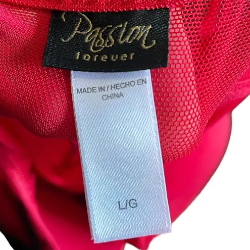 Passion Forever Red Black Mesh Floral Lace Rhinestone Padded Lingerie Slip Dress Size L