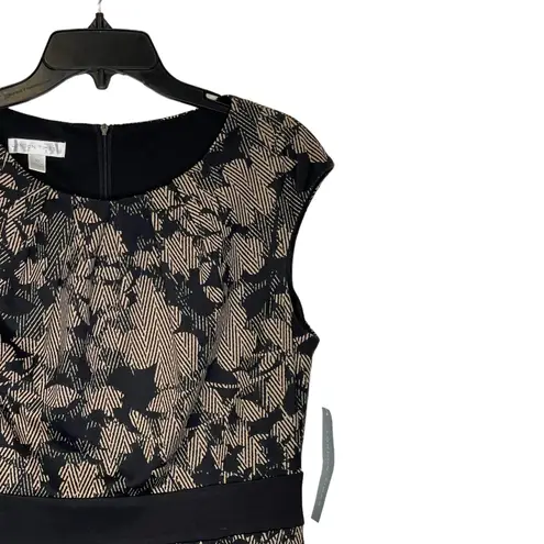 London Times Floral Sheath Stretch Midi Dress Cap Sleeve Tan Black Women 10 NWT - Image 5