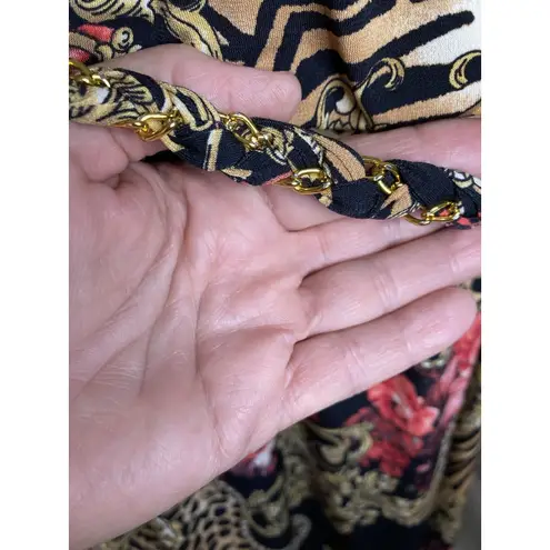 Thalia Sodi Designer Dress XXL Blouson Braided Gold Belt Black Open 3/4 Sleeve