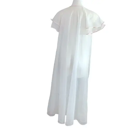 Vintage Val Mode Ivory Pink Chiffon Semi Sheer Nightgown Sheer Robe in Pink Trim Size M