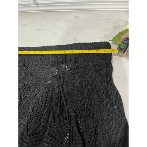 Black Crochet Knit Shorts Drawstring Waist Summer Beach Cover Up Women's Black Size L
