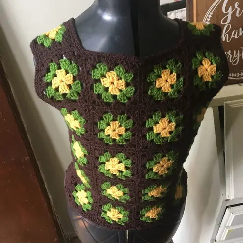 Handmade Granny square vintage boho sleeveless craftcore crop top
