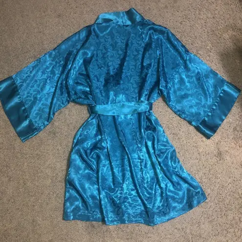 Victoria's Secret Vintage Victoria’s Secret Gold Label Teal L Kimono Short Belted Robe Damask OS