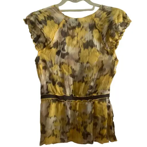 BCBGMAXAZRIA Y2K BCBG fairy core boho top cap sleeve yellow and beige 100% silk size small