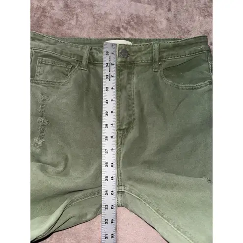 RISEN Jeans Womens Sage Green Distressed Ankle Raw Hem Size 30